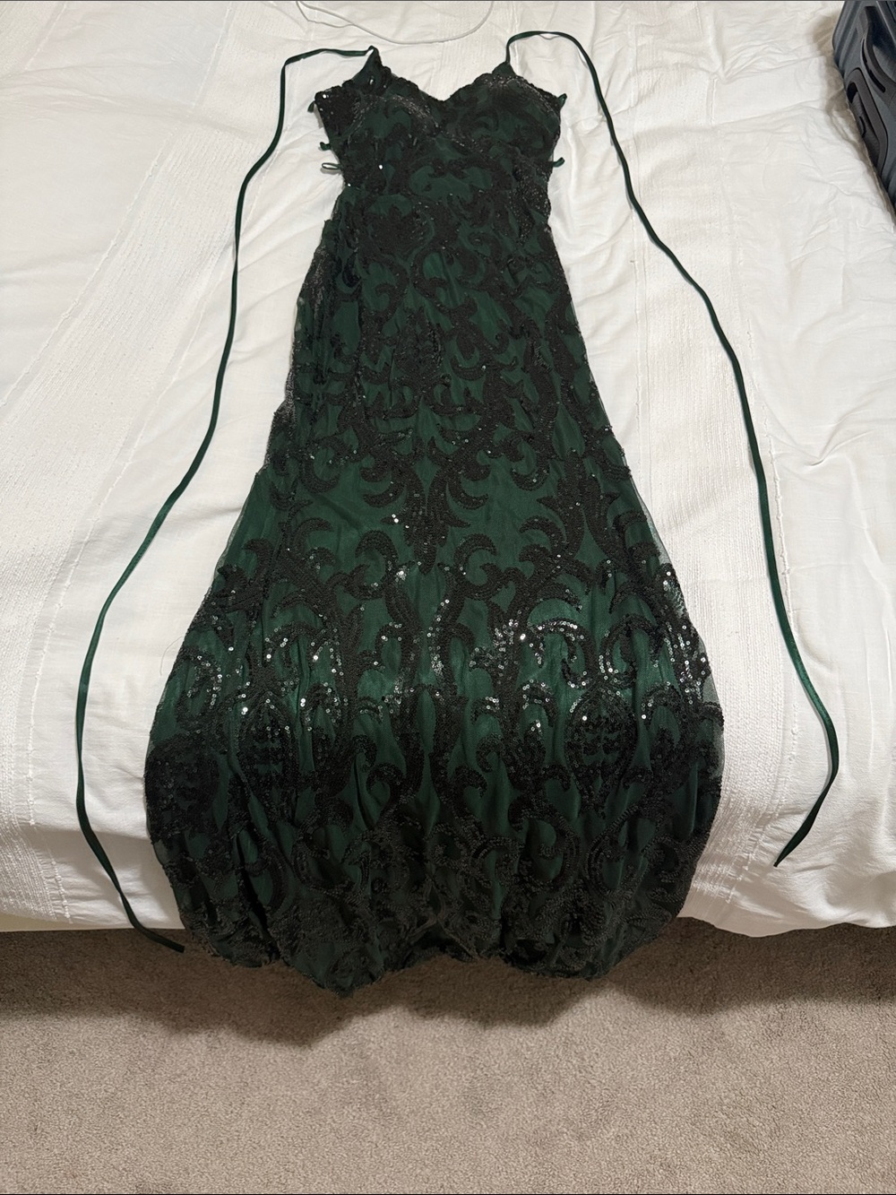 Dark Green Embellished Evening Dress